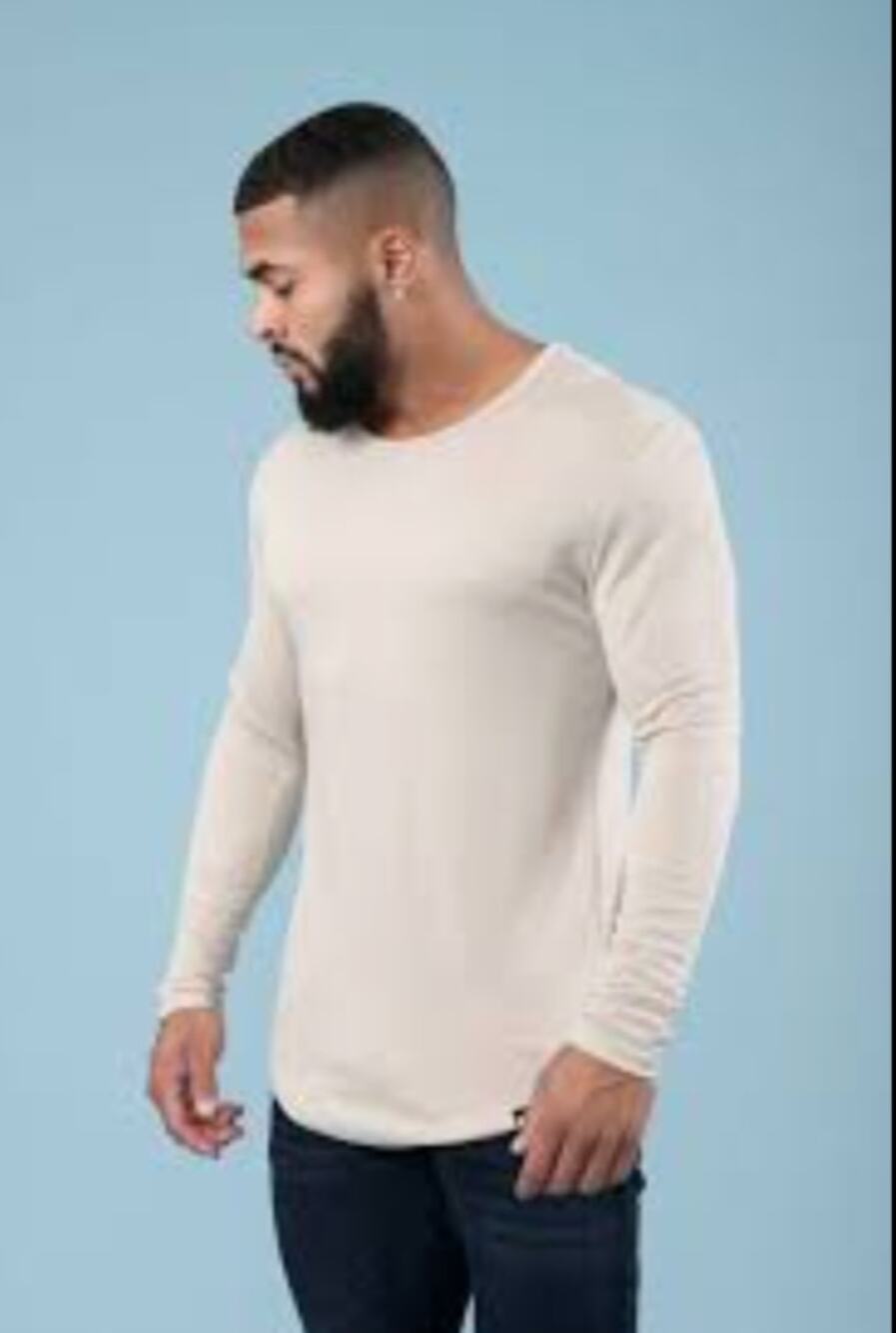 YoungLA Beige Blouse Round Neck Drop Shoulder Classic Pullover Tee Size Medium M
